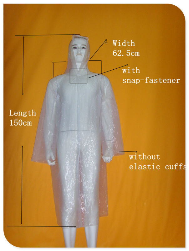 Manteau de pluie 2017 en plastique industriel jetable pour l'homme
