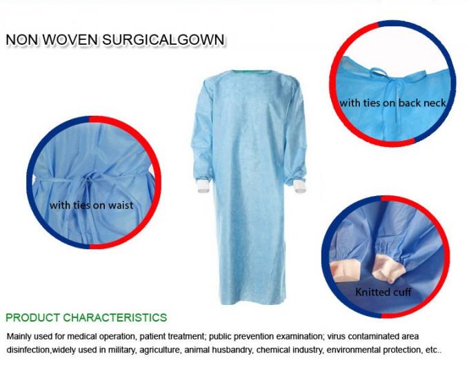 Robe chirurgicale jetable non tissée pour l'opération médicale/traitement patient